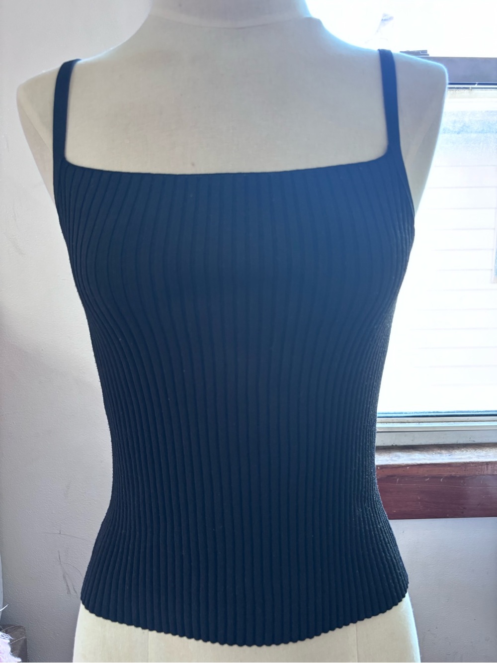 Classic Black Ribbed Square-Neck Tank Top